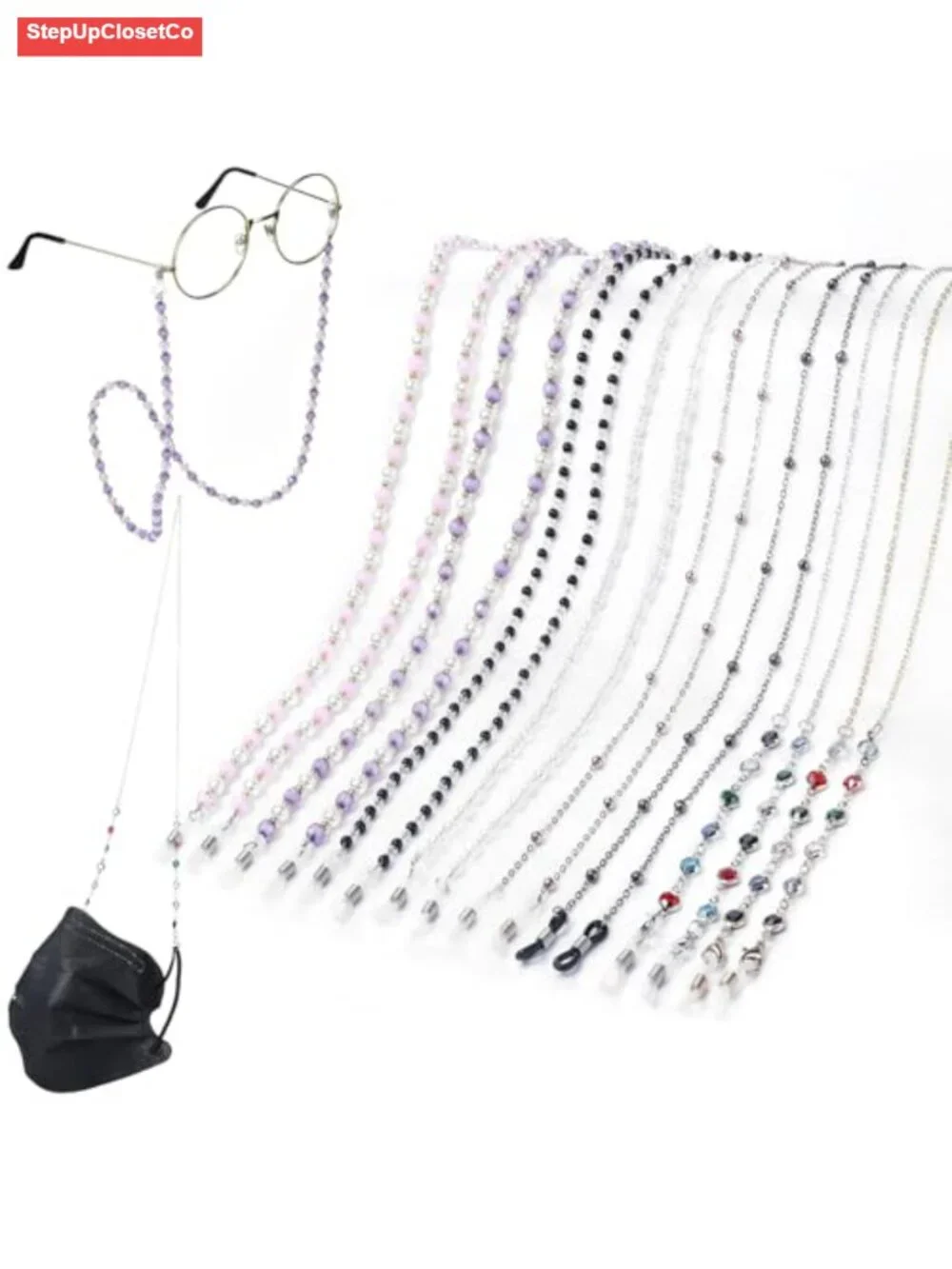Beaded Eyeglass Chains for Women, 8 Pack with Silicone Lobster Clasps